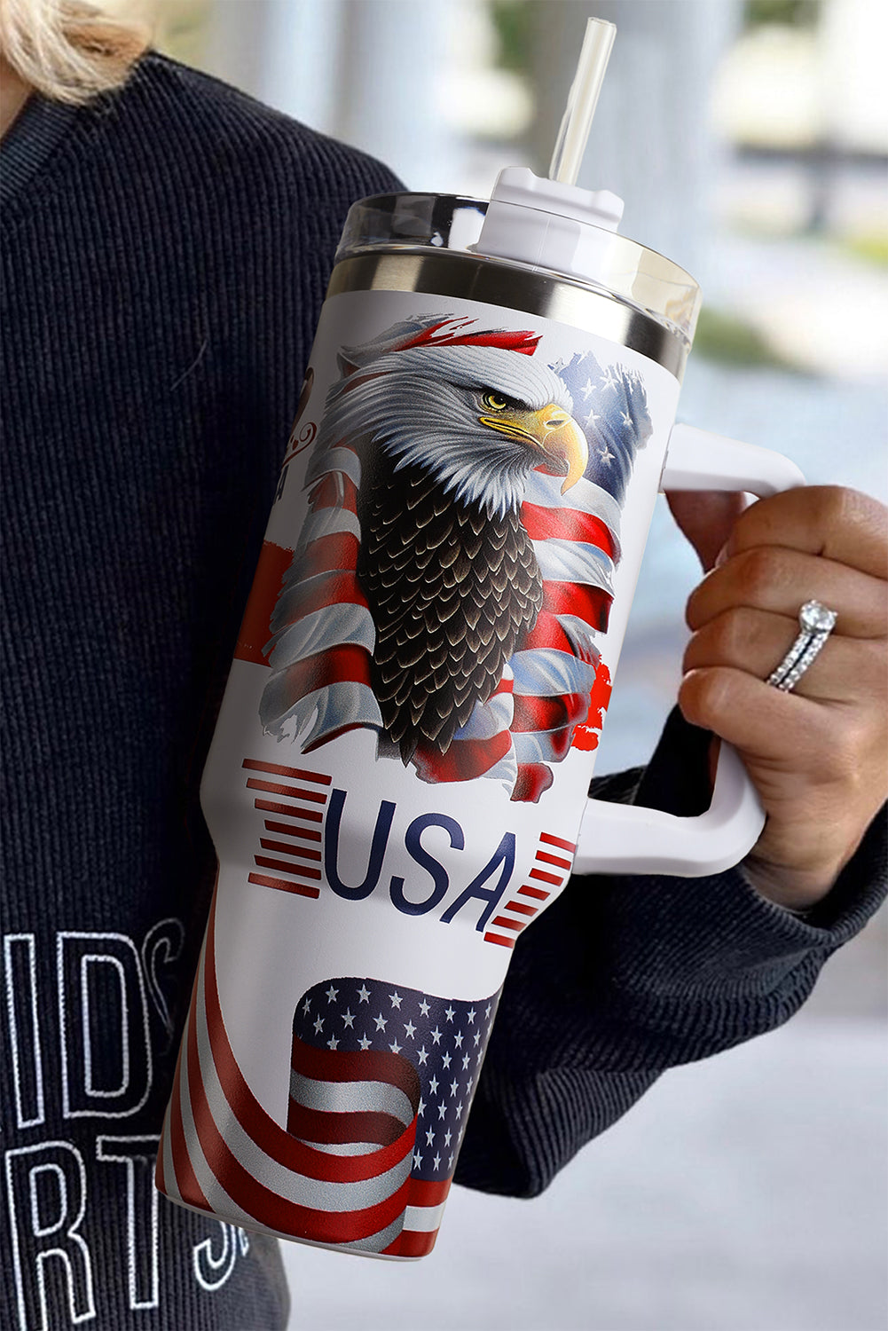 White American Flag Eagle Graphic Tumbler Cup