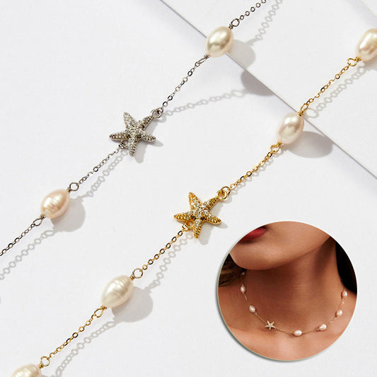 Sterling Silver Freshwater Pearl Starfish Beach Necklace Jewelry Women's Fashion Necklace For Women Party Jewelry