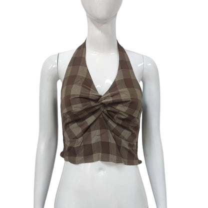 American Hot Girl Halter Plaid Twisted Vest