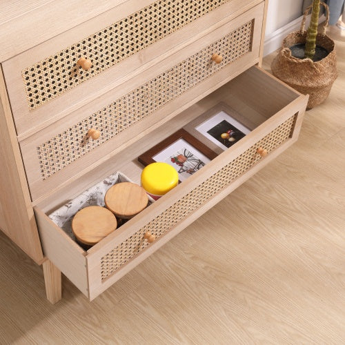 31.5 3-Drawers Rattan Storage Cabinet Rattan Drawer,for Bedroom,Living Room,Natural