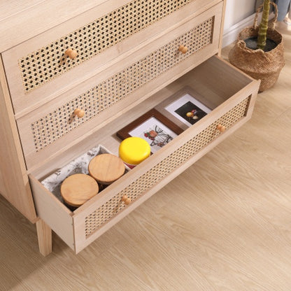 31.5 3-Drawers Rattan Storage Cabinet Rattan Drawer,for Bedroom,Living Room,Natural