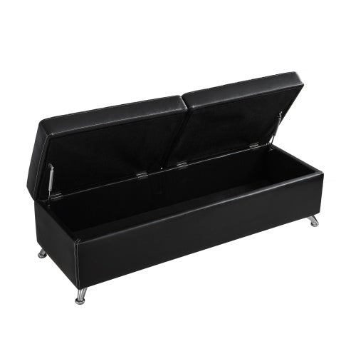 56.7 Bed Bench With Storage Black Leather