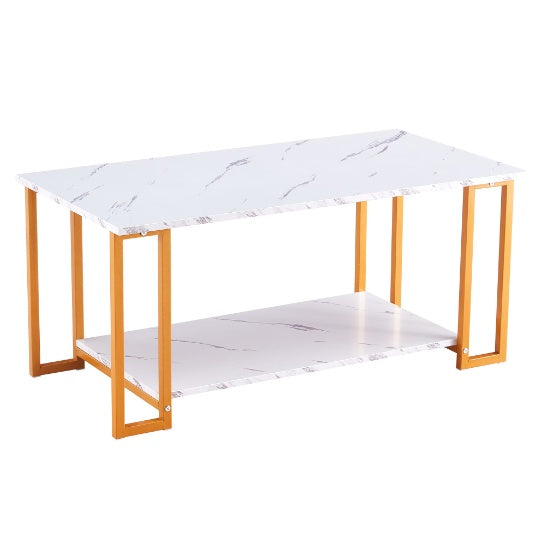 Coffee Table, 2 Layers 1.5cm Thick Marble MDF Rectangle Tabletop Iron Coffee Table