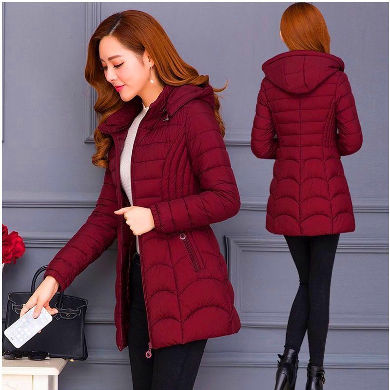 Women's Mid-length Simple Slim-fit Figure Flattering Mid-length Cotton-padded Coat