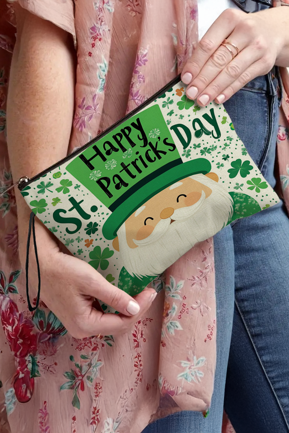 Green St Patricks Day Canvas Makeup Bag