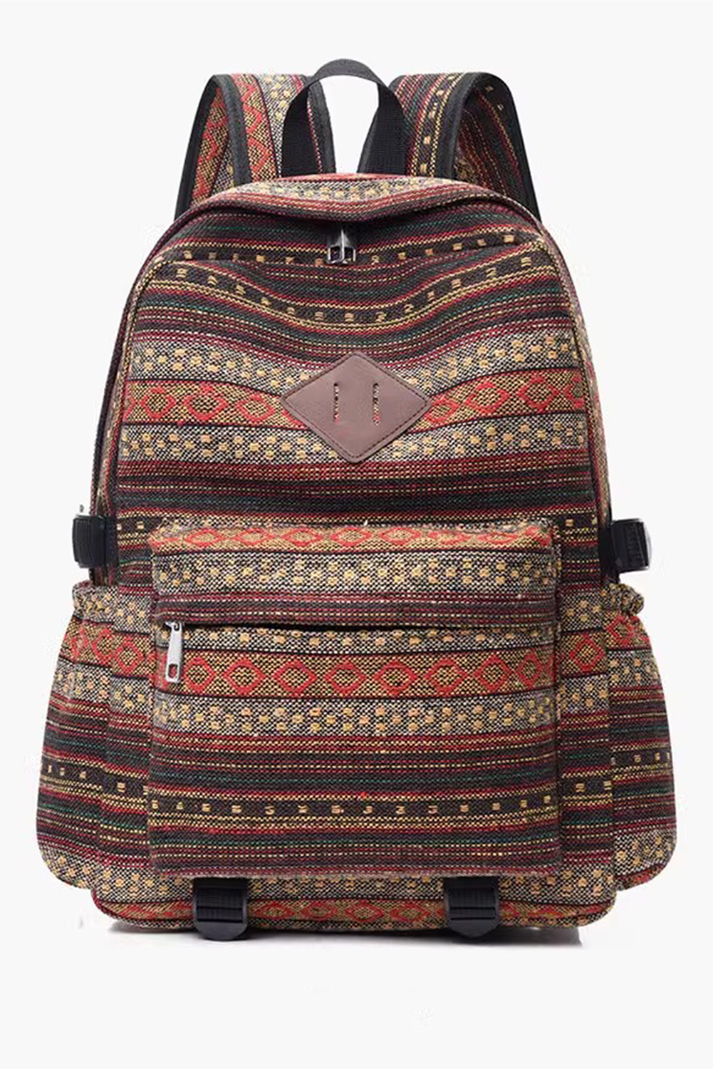 Coffee Boho Geometric Print Backpack Bag