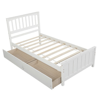 Twin Size Platform Bed With Two Drawers, White