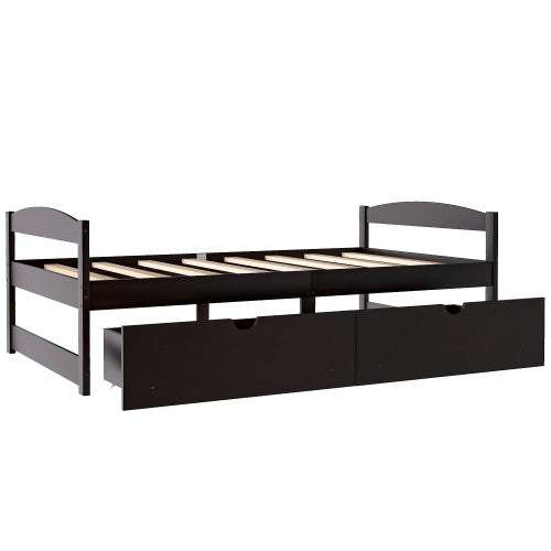 Twin Size Platform Bed, With Two Drawers, Espresso