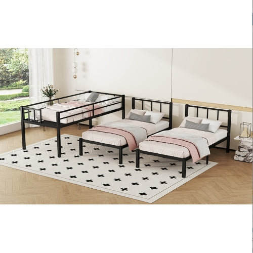 Twin Over Twin & Twin Bunk Beds For 3, Twin XL Over Twin Twin Bunk Bed Metal Triple Bunk Bed, Black