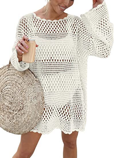 Woven Round Neck Hollow Beach Cover-up Loose Casual Sweater