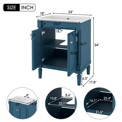 24  Bathroom Vanity With Top Sink, 2-Tier Modern Bathroom Storage Cabinet, Single Sink Bathroom Vanity, Large Storage Shelves