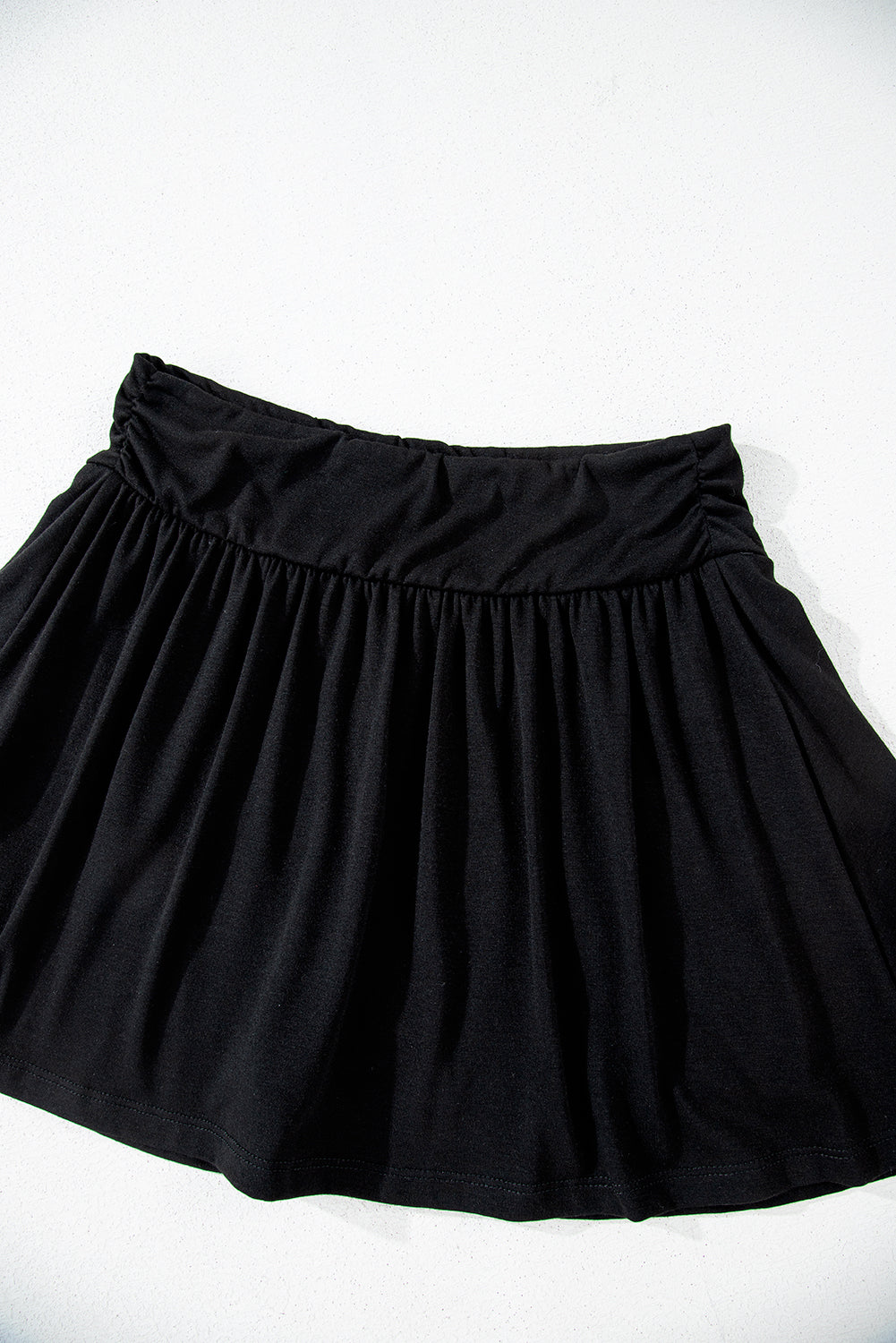 Black Ruched Wide Waistband Plain Skort