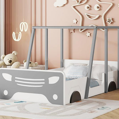 Wooden Bunk Bed Design With Wheels And Doors, Montessori Style Bedroom Double Car-shaped Bed,