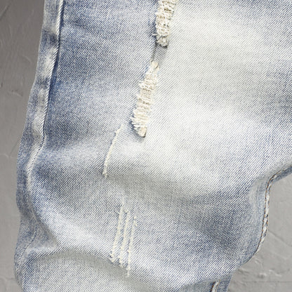 Washed Distressed Pocket Embroidery Personality Worn Slim Trousers