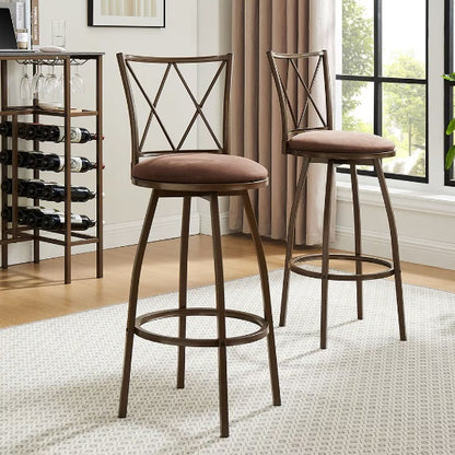 2 Piece Bar Stools, Bar Chairs, Brown Bar Stools,Country Style Industrial,Easy To Assemble, With Footrest For Indoor Bar Dining Kitchen