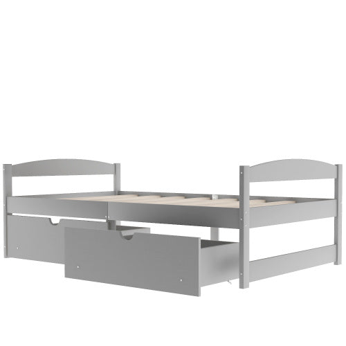 Twin Size Platform Bed, With Two Drawers, Gray