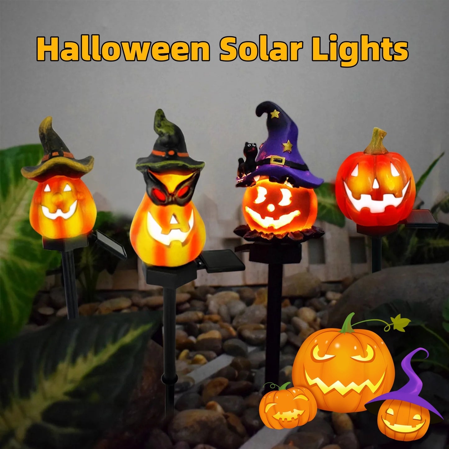 Creative Solar Outdoor Garden Halloween Pumpkin Lantern Resin Handicrafts Garden Festival Atmosphere Decorative Insert Light