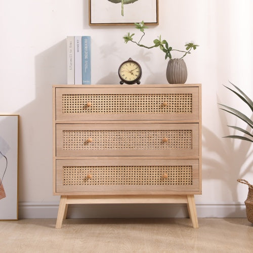 31.5 3-Drawers Rattan Storage Cabinet Rattan Drawer,for Bedroom,Living Room,Natural