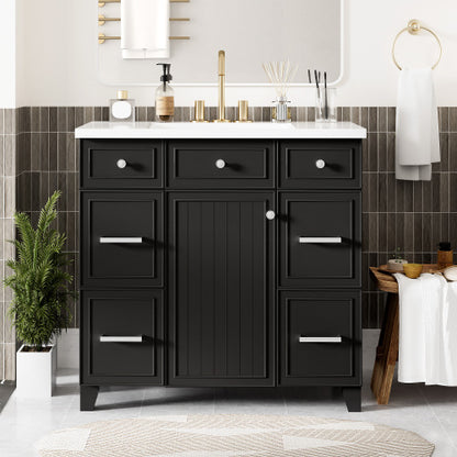 36  Bathroom Vanity Cabinet With Sink Top Combo Set , Black ,Single Sink,Shaker Cabinet With Soft Closing Door And 3 Drawers