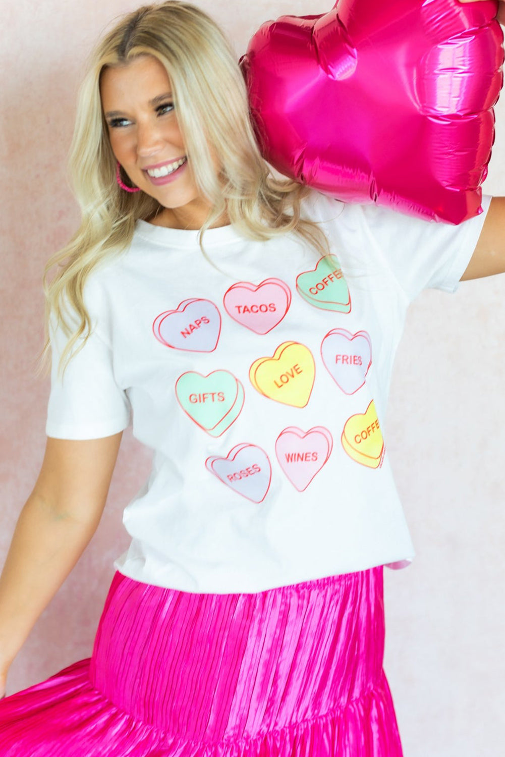 White Valentines Slogan Hearts Printed Casual T Shirt