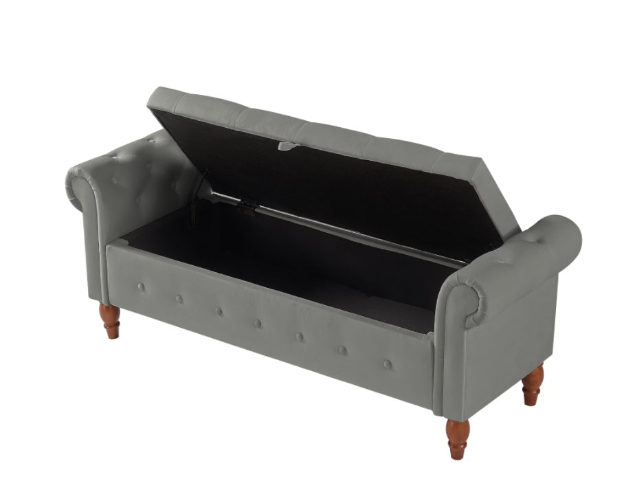 Velvet Multifunctional Storage Rectangular Sofa Stool - Grey