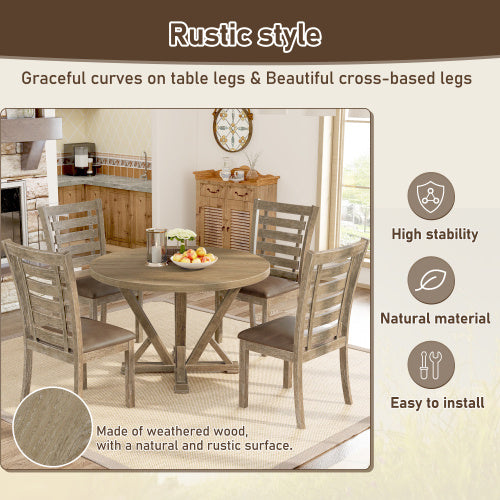 Round Dining Table 45.7 Inches Solid Wood