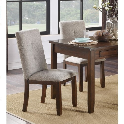 Chenille Upholstered Chairs Set Of 2 Dark Cherry Finish Wood Frame Tufted Back Dining Chairs For Kitchen Funiture