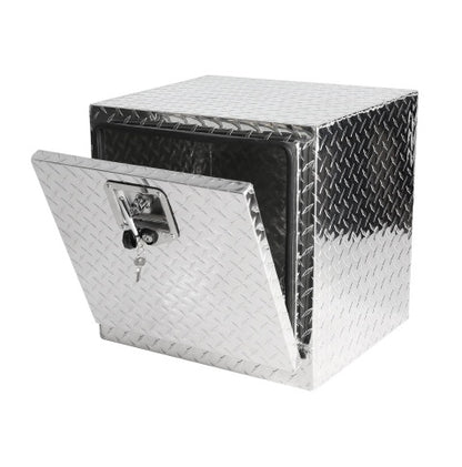 18 Inch Heavy Duty Aluminum Diamond Plate Tool Underbody Box, Waterproof Square Truck Storage Organizer Chest For Pick Up Truck Bed, RV Trailer With T-Handle Lock And Keys - Silver