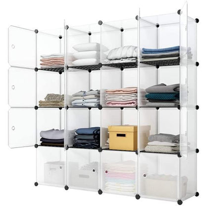 4-layer 16 Grid Plastic Wire Mesh With Door Cube Piece Storage Rack