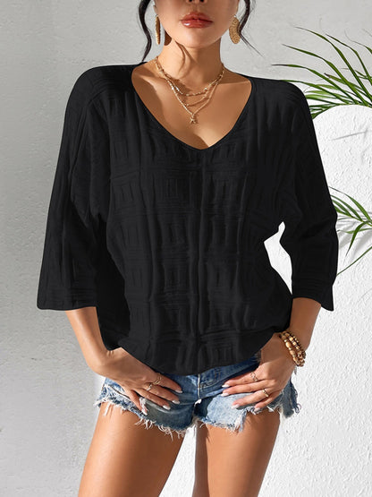 V-Neck Three-Quarter Sleeve Knit Top