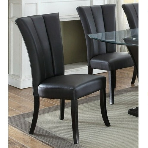 Black Faux Leather Upholstered Lines Back Set Of 2pc Chairs Dining Room Wide Flair Back Chair