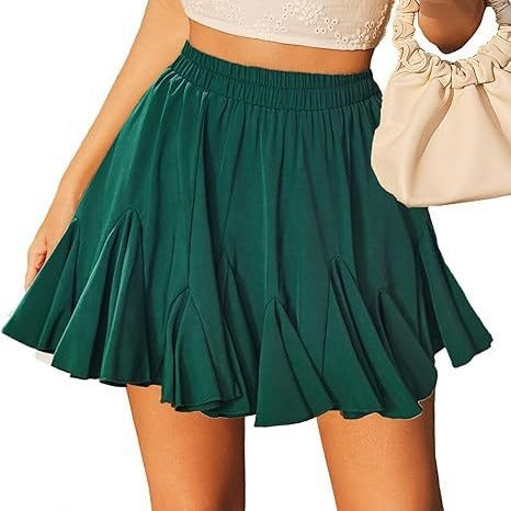 Skirt A- Line High Waist Pleated Mini Elastic Waist