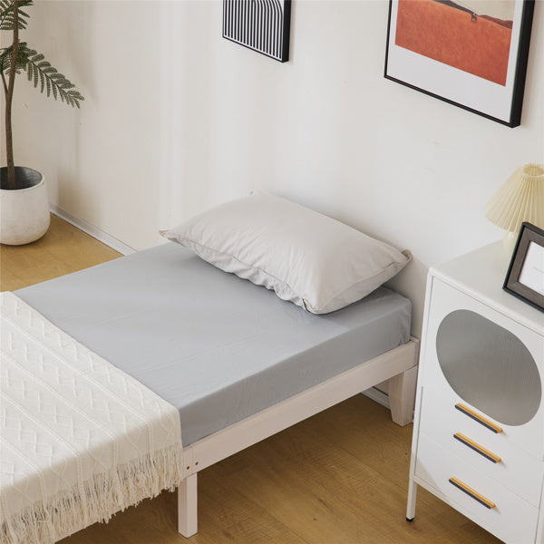 Basic Bed Frame Washed White Wooden Bed