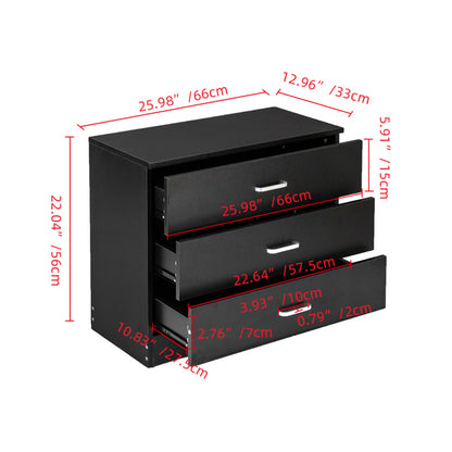 3 Drawers Bedside Table Black