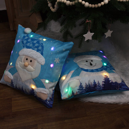 Christmas Decorations Santa Claus Snowman Luminous Illuminated Pillowcase Pillowcase Christmas Pillowcase Two-piece Set