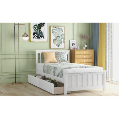 Twin Size Platform Bed With Two Drawers, White