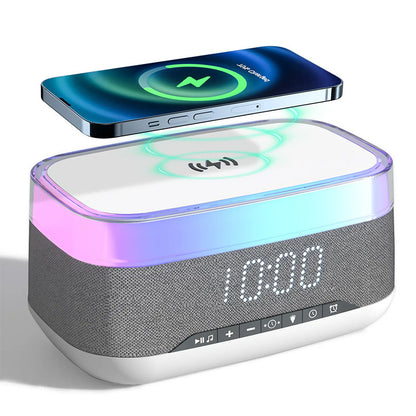 Intelligent Multifunctional Alarm Clock Bluetooth Speaker Wireless Charger Fast Charge Clock Atmosphere Night Light Home Decor