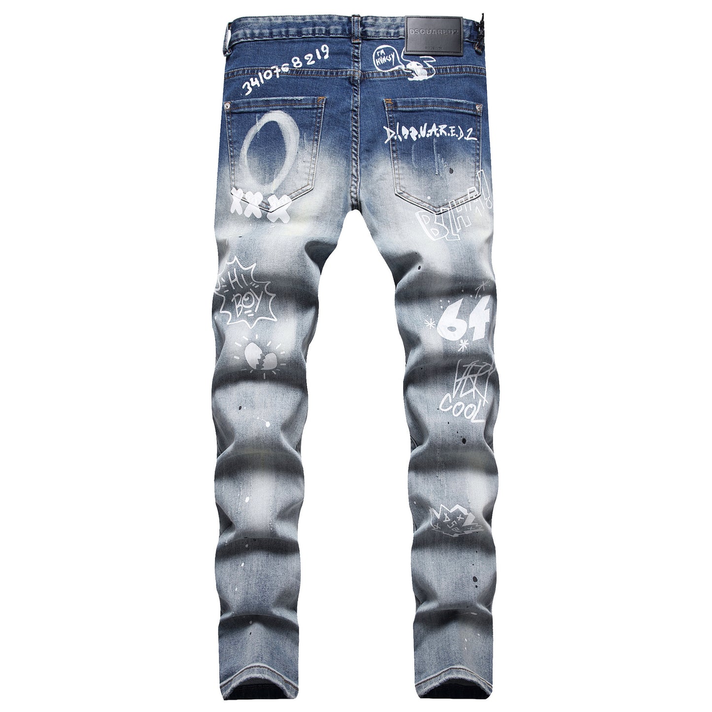 Cloth Liner Patch Random Line Embroidery Hole Digital Printing Stretch Small Straight-leg Jeans