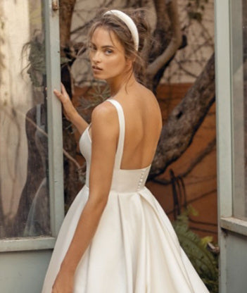 Strap Satin Light Wedding Dress Simple Trailing French Backless White Gauzy Dress