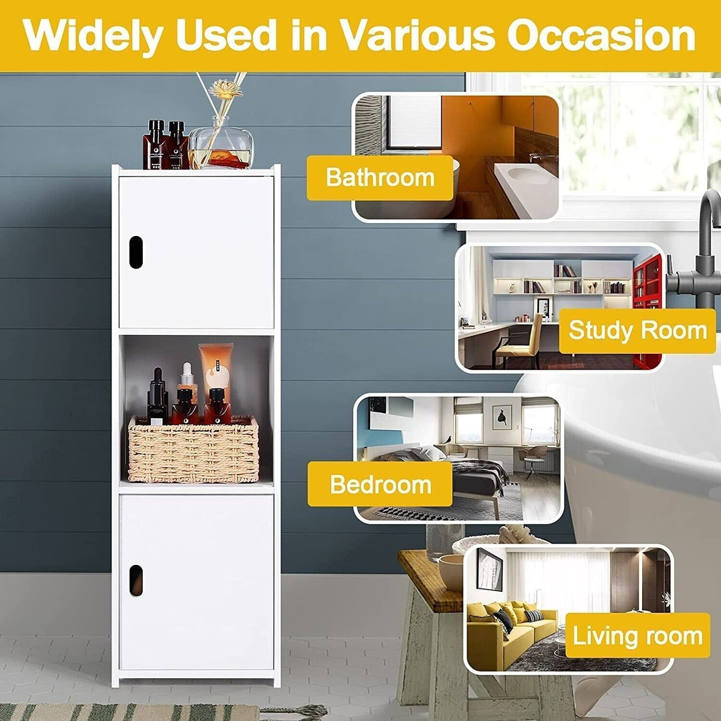 Waterproof Bathroom Storage Cabinet Free Standing Cabinet Organizer Unit White