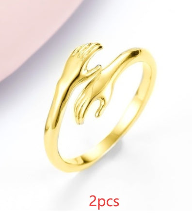 Alloy Simple Hands Hug Ring Opening Adjustable Jewelry