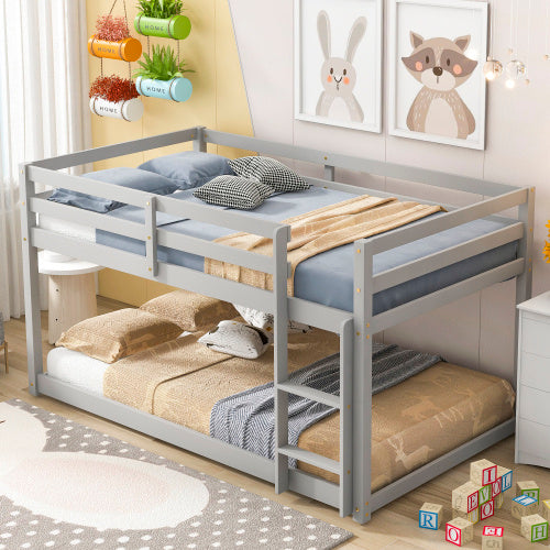 Twin Over Twin Floor Bunk Bed,Grey