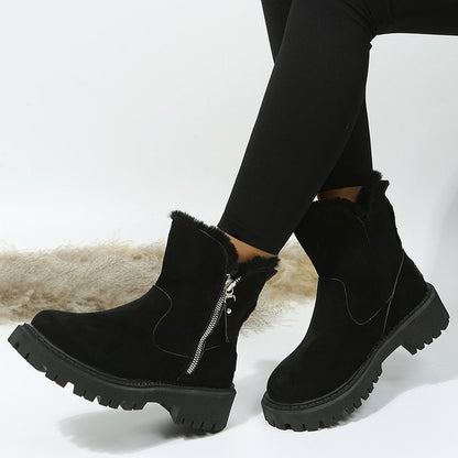 Women's Snow Boots Winter Warm Foldable Plush Tube Short Boot Solid Color Round-toe Platform Shoes