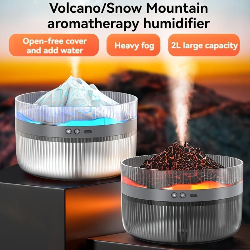 2 Color LED Mood Simulation Volcano Flame Light Humidifier -2L Large Capacity, Aromatherapy Diffuser With Timer, Auto Shutoff, Ultra Quiet Operation, Suitable For Bedroom, Office, Living Room Portable