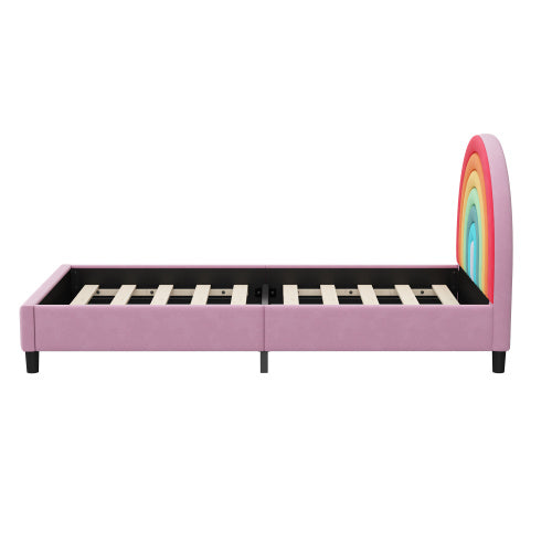 Rainbow Design Upholstered Twin Platform Bed Cute Style Princess Bed For Boys Girls, Teens