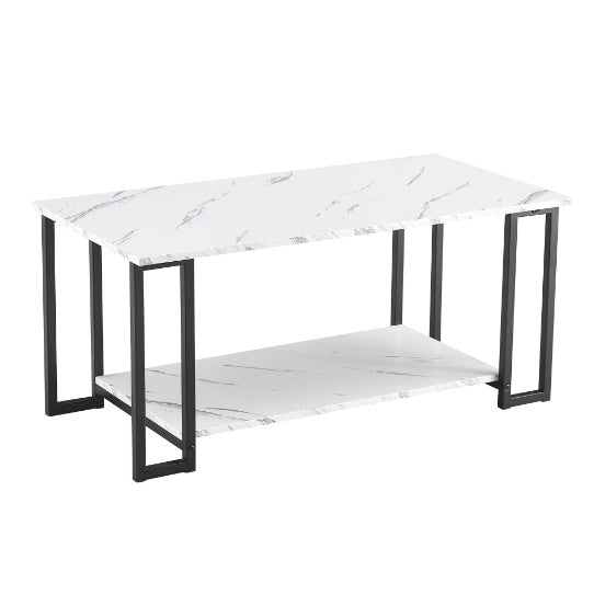 Coffee Table, 2 Layers 1.5cm Thick Marble MDF Rectangular Table Top Iron Coffee Table