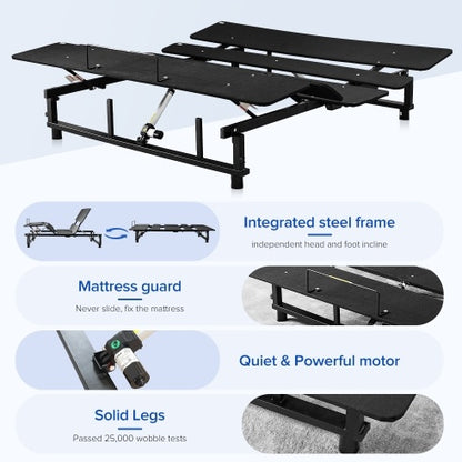 Adjustable Bed Base Frame Queen Bed Frame With Head And Foot Incline Wireless Remote Zero Gravity Quiet Motor Black Queen