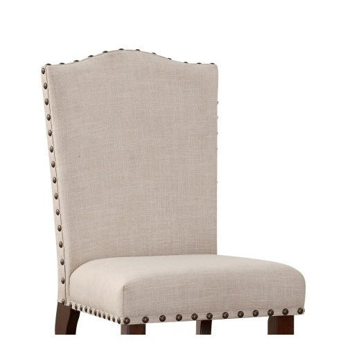 Classic Cream Upholstered Cushion Chairs Set Of 2pc Counter Height Dining Chair Nailheads Solid Wood Legs Dining Room