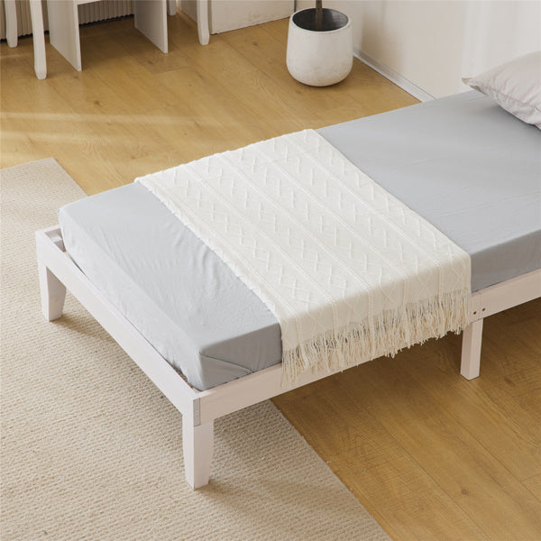 Basic Bed Frame Washed White Wooden Bed