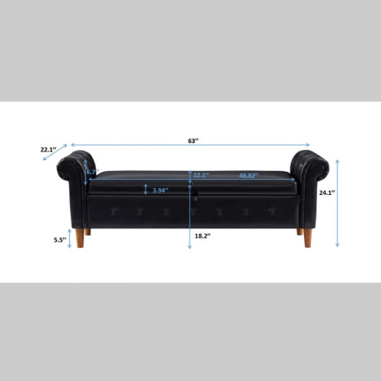 Black Multifunctional Storage Rectangular Sofa Stool